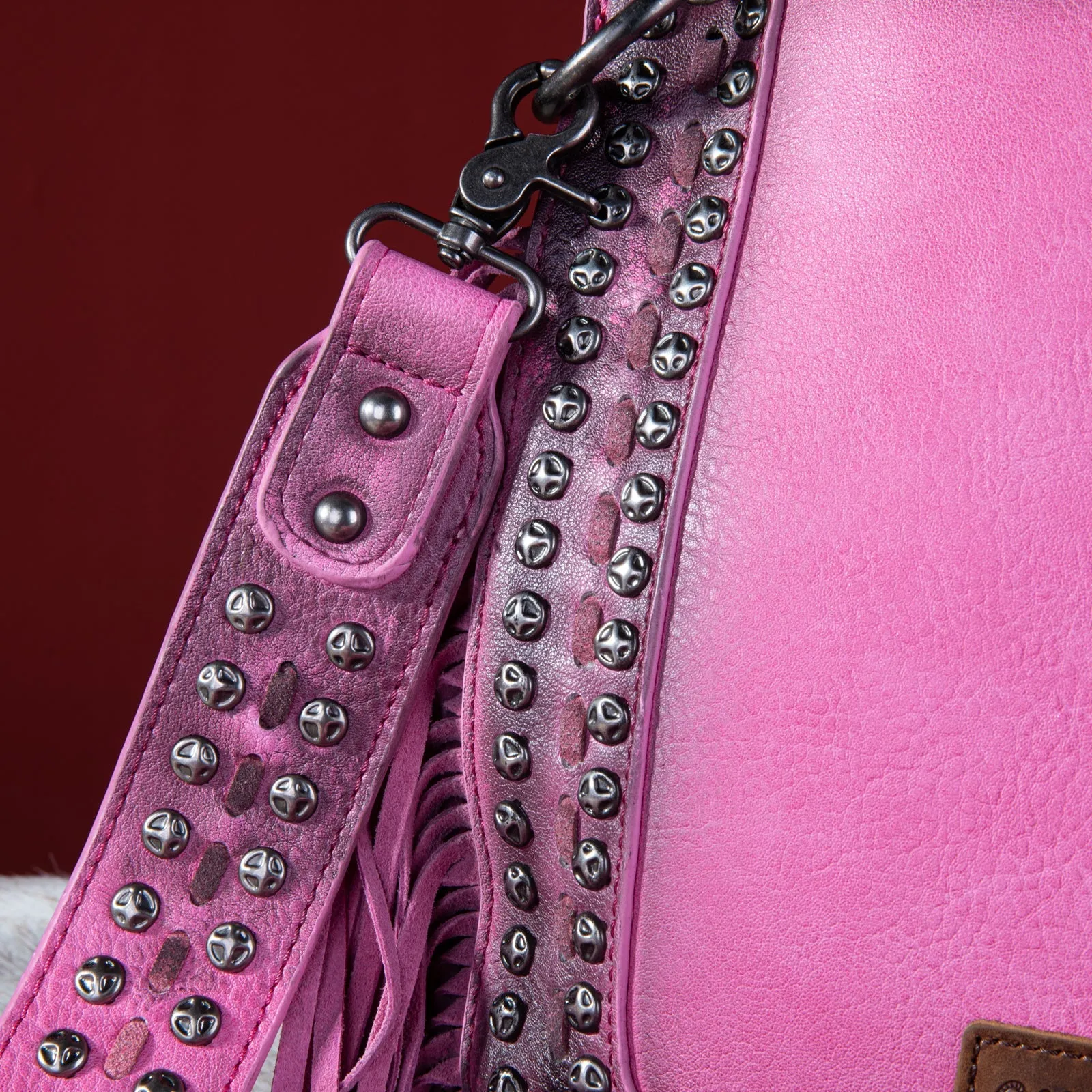 Wrangler Rivets Fringe Concealed Carry Crossbody -Hot Pink