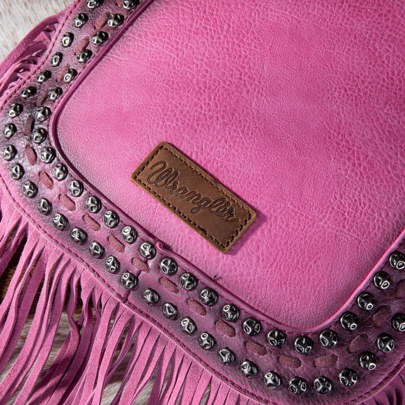 Wrangler Rivets Fringe Concealed Carry Crossbody -Hot Pink