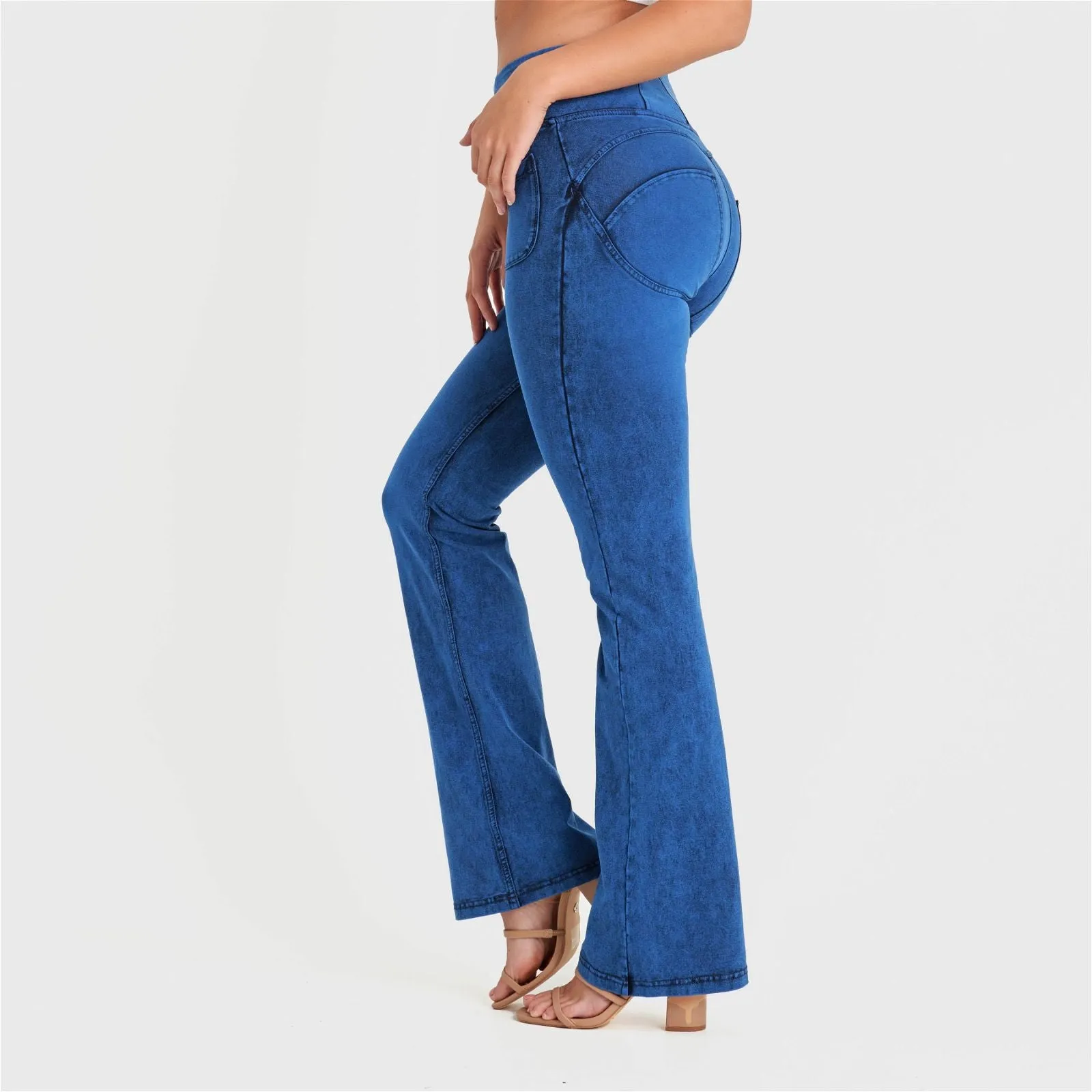 WR.UP Denim With Front Pockets - Super High Waisted - Flare - Cobalt Blue + Blue Stitching